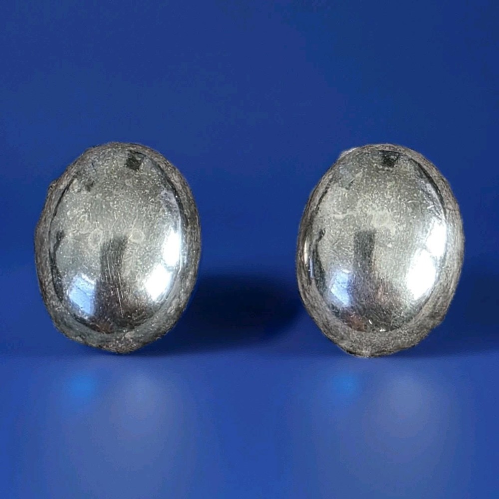 Vintage Mexico TA-63 925 Sterling Silver Oval Dome Stud Earrings 16g